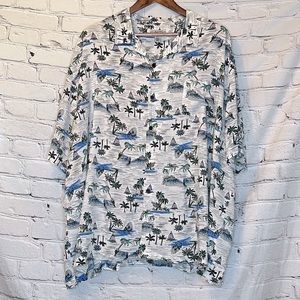 Ocean Coast Tropical & Sailboat Print Short Sleeve Button Down Shirt Size 3XLT